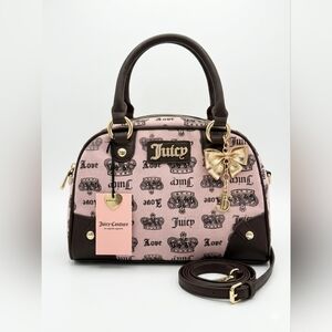 New+Tag Juicy Couture Brown & Pink Shoulder Bag Cross Body Purse Rose Gold Bow